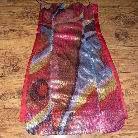 H&M Sequined szL Dress 10 Mini Short Iridescent Shiny Strapless Bling Colorful - Picture 2 of 11